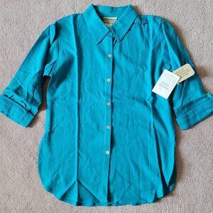 NWT Coldwater Creek Tunic Shirt Cuff Botton Detail Turquoise Petite X-Small